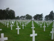 White marble crosses, perfectly aligned, mark the final resting place of more than 9,000 American servicemen who died during or shortly after the D-Day landings at Normandy.