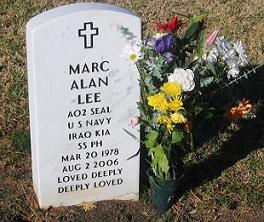 Grave marker for Marc Alan Lee, the first Navy SEAL killed in Operation Iraqi Freedom.