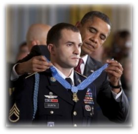 Army SSG Salvatore Giunta receiving the Medal of Honor from President Barack Obama.
