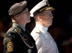 Army Command Sgt Major William J. Gainey, Senior Enlisted Advisor to the Chairman, Joint Chiefs of Staff, shown with his boss, Admiral Mike Mullen, at Gainey's retirement ceremony