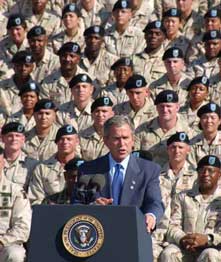 President George W. Bush addresses the troops